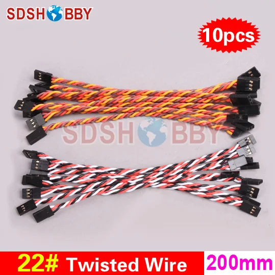 

10pcs* 22#/ 22AWG Heavy Duty Twisted Wire 20cm 200mm Connecting Line for Flight Control/ Male-male Servo Wire- JR/ Futaba color