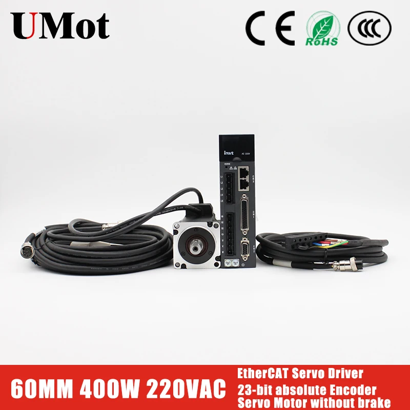 

23-bit absolute Encoder 400W AC Servo Motor 220V No Brake with EtherCAT Servo Driver 3000rpm 1.27N.m 2.8A ac servomotors