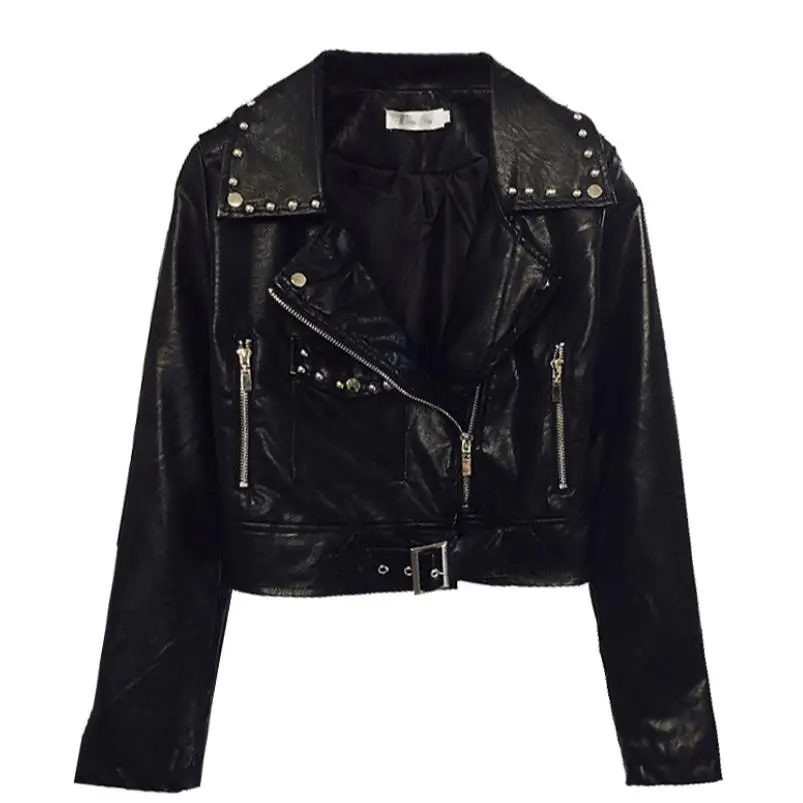 Faux Leather Jacket Women rivet Zip Coats chaqueta Blazer PU Jack ...