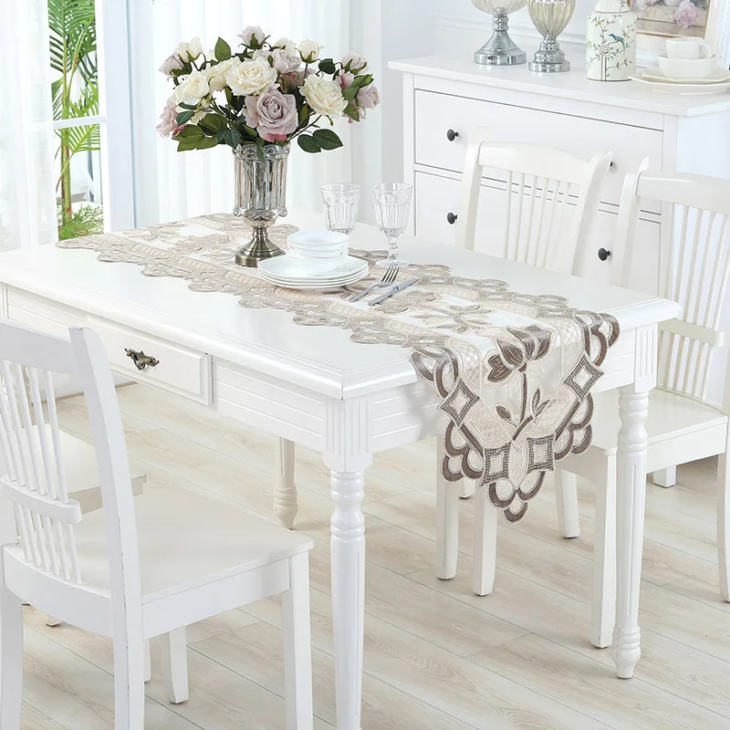 Embroidered Lace Table Runner TV Bench Stand End Table Cover Decoration 48cm x 70 120 150 180 210 250 280 310cm White Champagne Embroidered Lace Table Runner TV Bench Stand End Table Cover Decoration 48cm x 70 120 150 180 210 250 280 310cm White Champagne
