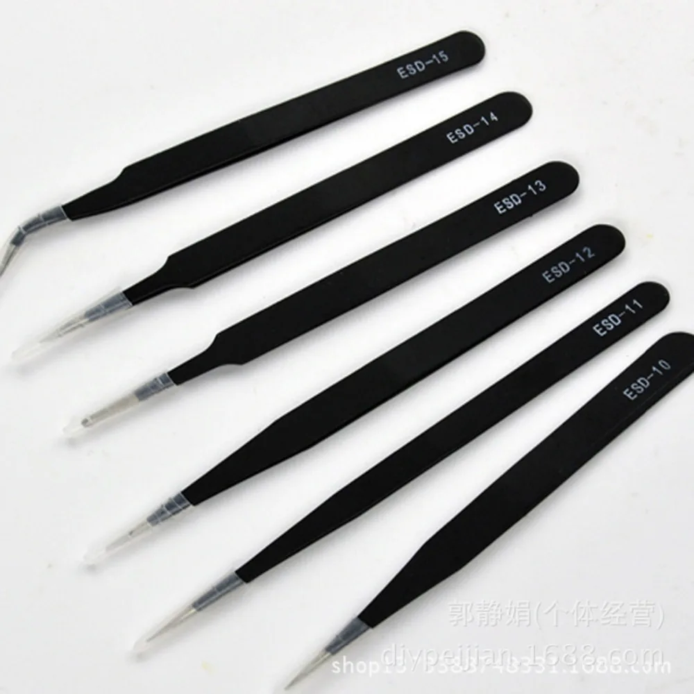 

1 PC 6 Style New Anti-Static Stainless Steel Tweezer Set Tweezers Maintenance Tools WA821 P0.4