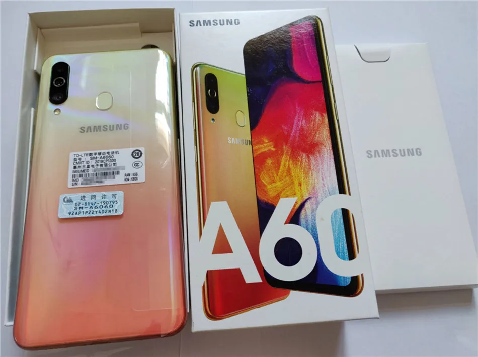 Samsung Galaxy A60 A6060 двусимочный 6 ГБ Оперативная память 64/128 ГБ Встроенная память LTE мобильный телефон, четыре ядра, 6," 4 Камера Snapdragon 675 NFC