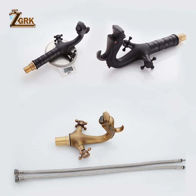  ZGRK Chinese Dragon Type Deck Mounted Cock Design Dual Handles Single Hole European Style Rural Whi