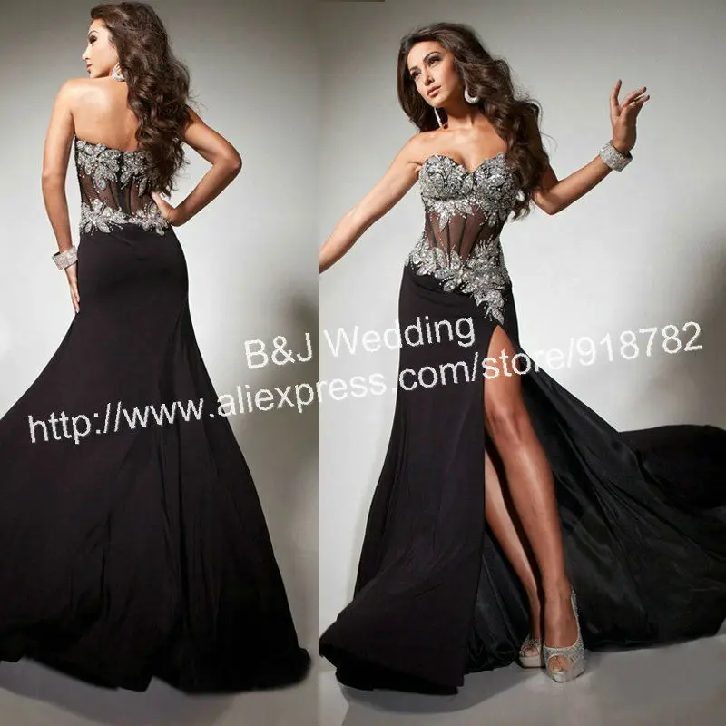 wholesale-Black Chiffon Long Beaded Sexy Side Split Sleeveless Prom Evening Dress 2013 | Свадьбы и торжества