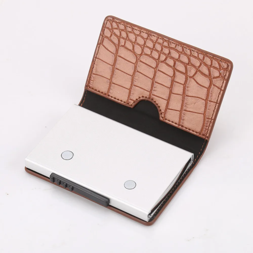 Новинка, мужской и женский 2 металлический держатель для карт, Алюминиевый RFID блокирующий кошелек из ПУ кожи, винтажный мини кошелек oct5