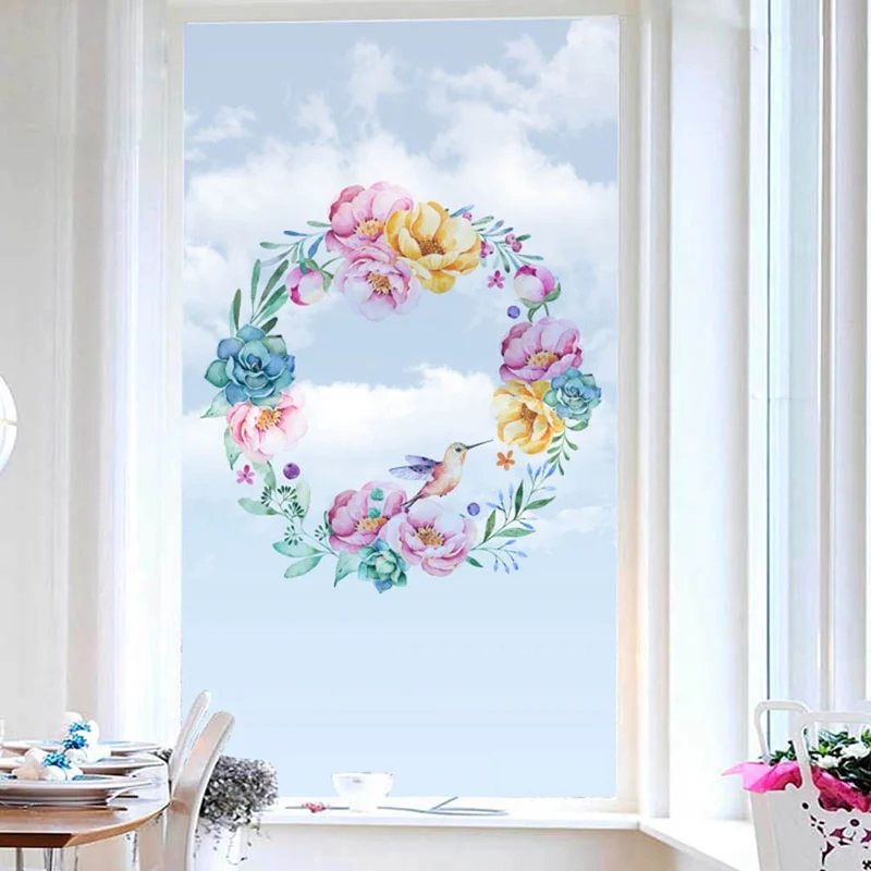 

Opaque Embossed Green Leaves Pattern Frosted Window Films Vinyl Static Delicate Cling Self Adhesive Privacy Glass Stickers