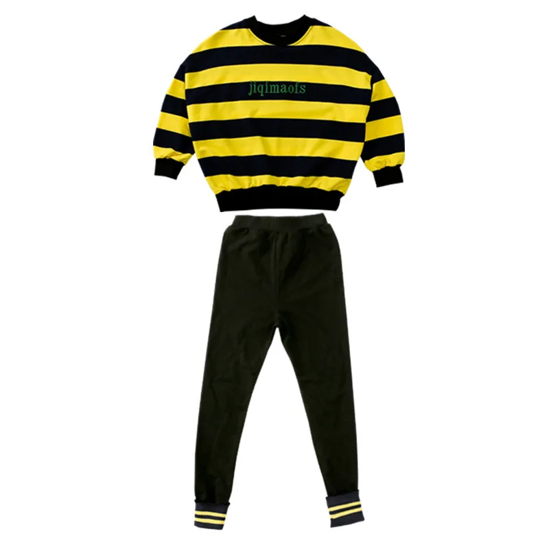 

Baby Girl Clothes 2018 Toddler Kids Autumn Clothing Set Solid Striped Pullover+black Pants 2Pcs Sets for 5-14Y Teenager Outfits