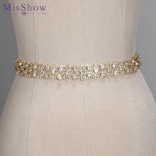 Handmade Crystal Wedding Belts Golden Silver Rhinestone Wedding Dress Belt Formal Bridal Ribbon Sash Belt Wedding Accessories