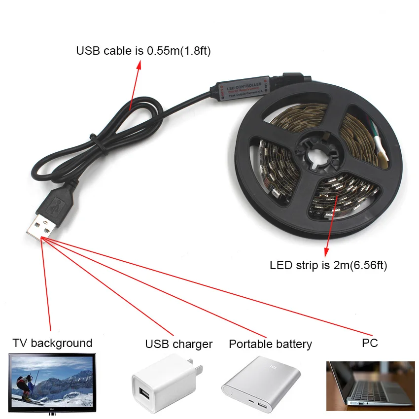 IKVVT 5V 1M 2M не водонепроницаемый 5050 RGB USB кабель светодиодные полосы света 17 ключей RF