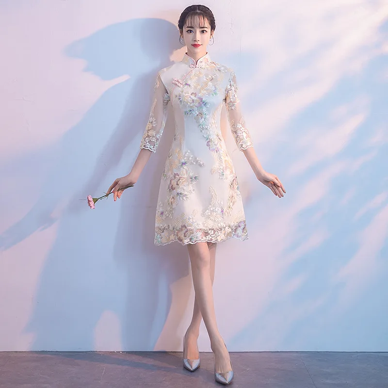 Сексуальное розовое женское Короткое платье Cheongsam летнее традиционное в