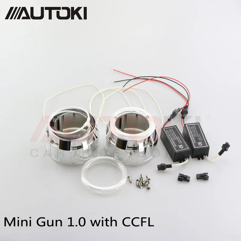 2.5 inch Mini Gatling Gun shroud + CCFL angel eyes + Inverser + PC cover For hid projector lens car headlight