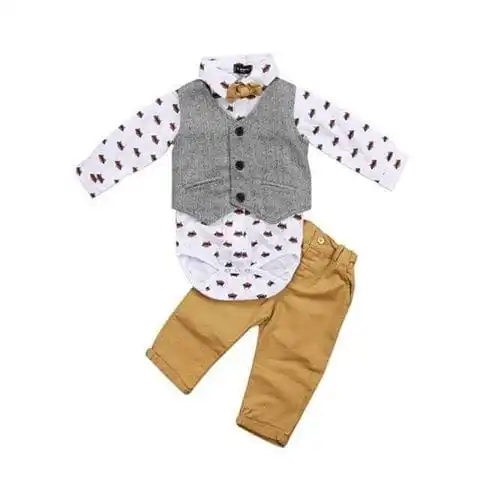 Tanie Emmababy Gentleman maluch dziecko oficjalny garnitur chłopięcy Bowknot kamizelka żółte spodnie Bowtie Tuxedo na co dzień stroje jesień zestaw