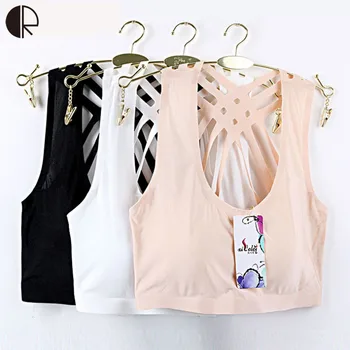 

New Women's Seamless Bra Tops Sexy Bandeau Ice Silk Hallow Out Padded Bralette Crop Top Bra Wholesales WI425