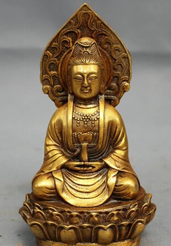 

free shipping Chinese Bronze Gilt Buddhism Pot Lotus Kwan-yin GuanYin Buddha Goddess Statue