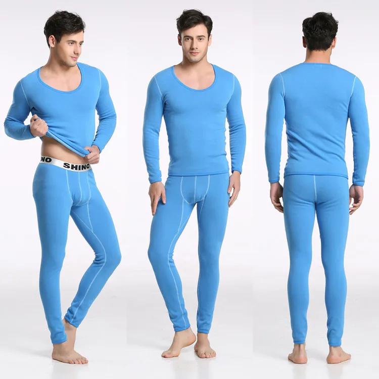 2PCS Men Underwear Thick Plus Velvet Thermal Underwear Suit Long Johns