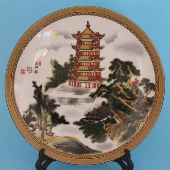 

Exquisite Chinese Characteristics Decorative Famille Rose One of the Four Famous Buildings Porcelain Plate- Yueyang Tower