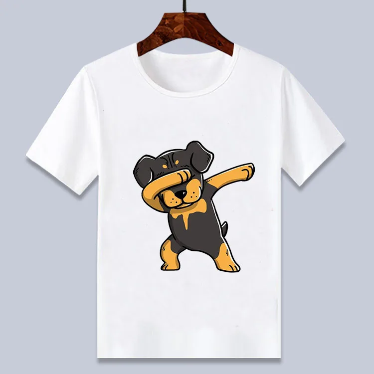 Новое поступление, Повседневная футболка для детей 4-14 лет с собачкой, Мопсом, пандой, котом, единорогом летние топы с короткими рукавами для мальчиков и девочек, забавная футболка - Цвет: 14