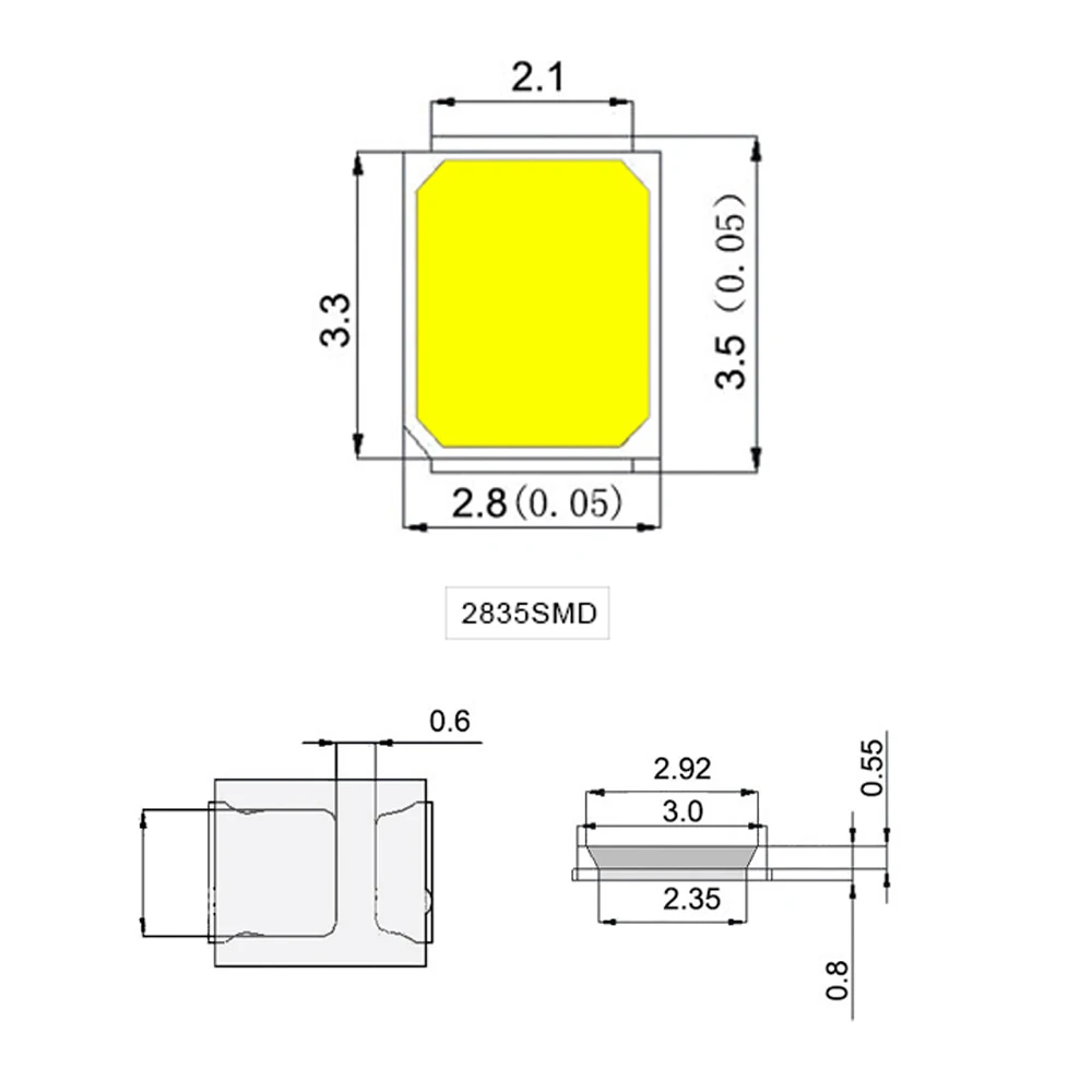 Epistar SMD 2835 Чип светодиодный светильник светодиодный s диод светильник для Светодиодные ленты Точечный светильник, Крытый светодиодные лампы 0,5 W 50-57LM 3 V-3,2 V, 135mA