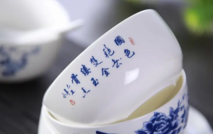 Синяя и белая фарфоровая посуда чаша ложка набор с подарочной коробкой Китай Ветер посуда 2 чаши+ 2 ложки