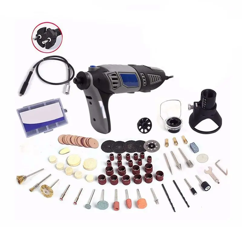 

BMBY-220V 180W style Electric Rotary Power Tool Mini Drill with Flexible Shaft 132pcs Accessories Set Storage Bag EU Plug