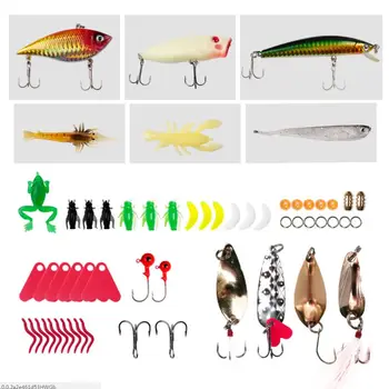 

57 Pcs/set Shovel Spinning Hooks Fishing Bait Sequins Equipment Bag Freshwater Fish Fake Bionic Baits