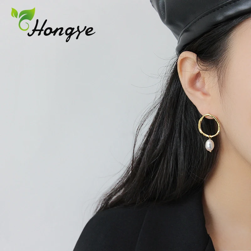 Hongye настоящие серебряные серьги для женщин Пресноводный Жемчуг барокко большие