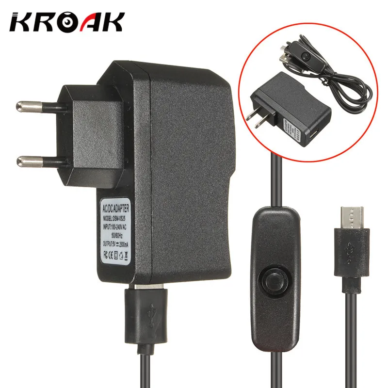 

Kroak 5V 2.5A US/EU Plug Power Supply Adapter ON/OFF Switch For Raspberry Pi 3