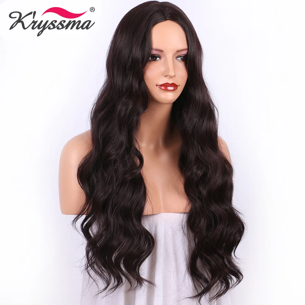 

Red Wine Wig #99j Long Wavy Synthetic Wig Middle Part Wigs for Women 24 Inches 130% Density Natural Hair Heat Resistant Fiber