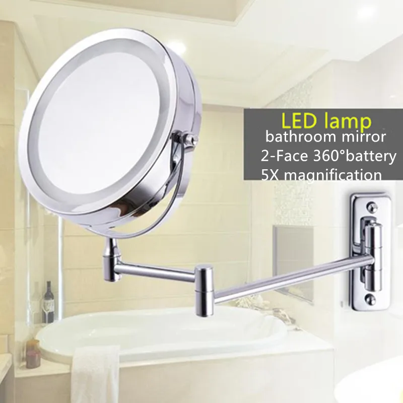 

6 inch  Dual Arm Extend  bathroom mirror Battery LED light  2-Face wall mirror bath 8X magnification Square base Makeup mirror