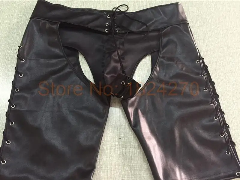 Black Faux Leather Mooning Shorts Male Sexy Lingerie Catsuit Clubwear Men Hot Erotic Fetish Wear Bandage Pants XL XXL Plus Size