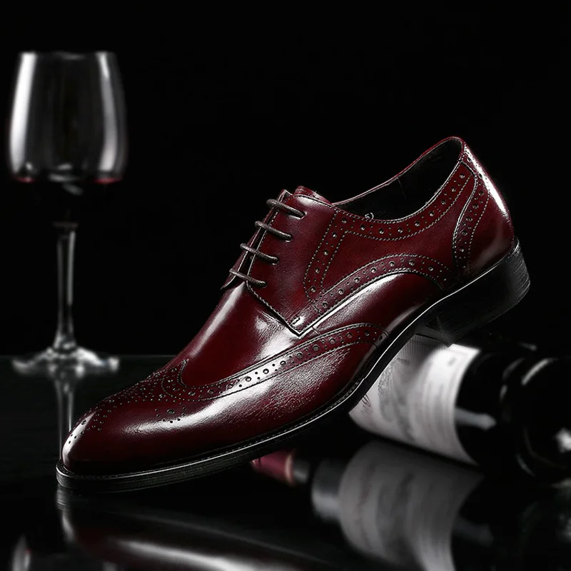 Г. Весенняя Мужская обувь ручной работы из натуральной кожи деловые костюмы оксфорды Bullock Британский первый слой Мужская обувь из коровьей кожи под платье - Цвет: Wine Red