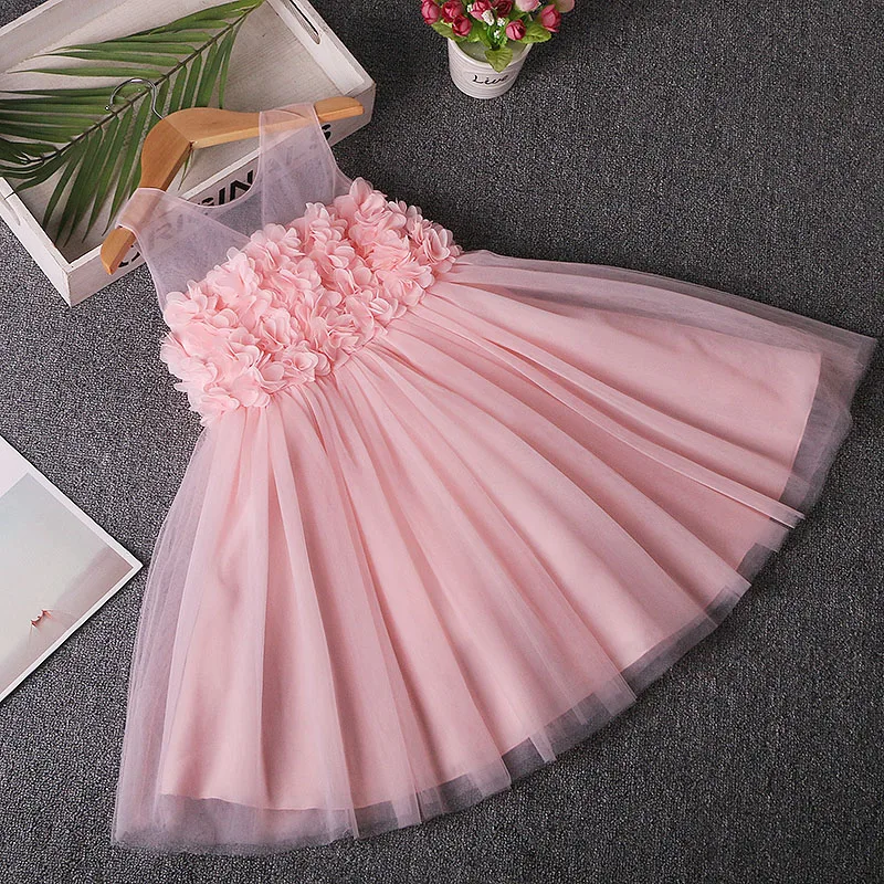 Платье для девочек Летняя Одежда для девочек с кружевами и с цветочным узором для девочек; платье принцессы Детские платья для девочек для вечеринки, дня рождения Одежда От 4 до 12 лет
