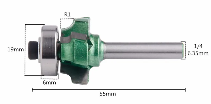 Деревообрабатывающий фрезерный станок 1/4* R1, триммерный нож, 4 зубца, деревообрабатывающий фрезерный станок, 1 шт