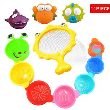

11 Piece Set Caterpillar Stacking Cup Bath Toy Water Spray Fishing Net Bathing Toy For Children Water Bath Toy Cups Nest