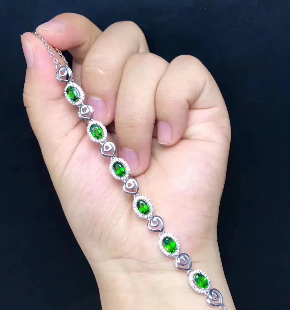 Bracelet diopside vert naturel Bracelet de pierres précieuses naturelles 925 bracelet en argent fem