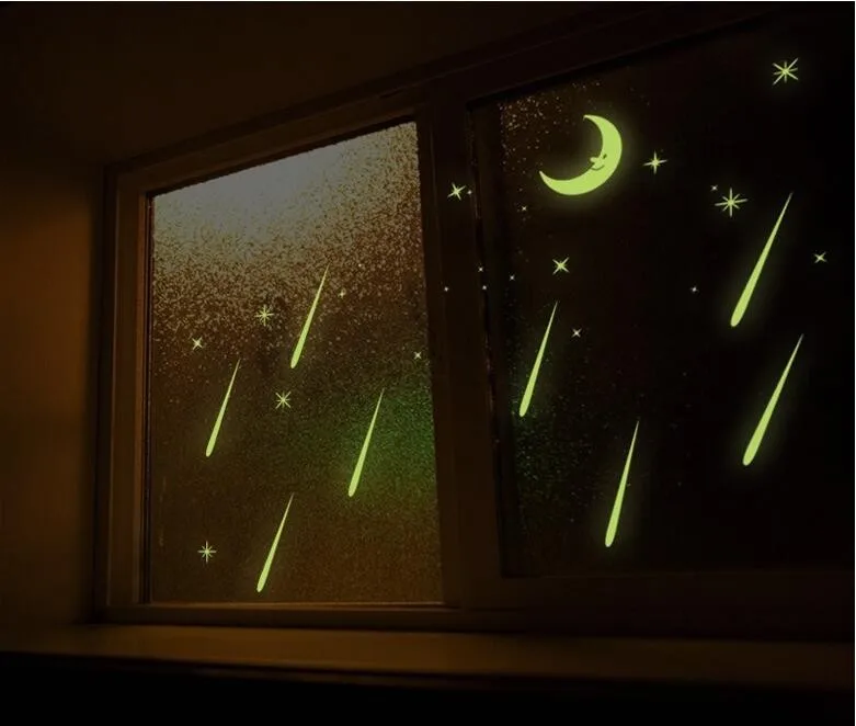 Метеоритный дождь, наклейки на стену, романтическое небо, звезда, луна, Наклейки на стены, светящиеся, флуоресцентные, для детской комнаты, спальни