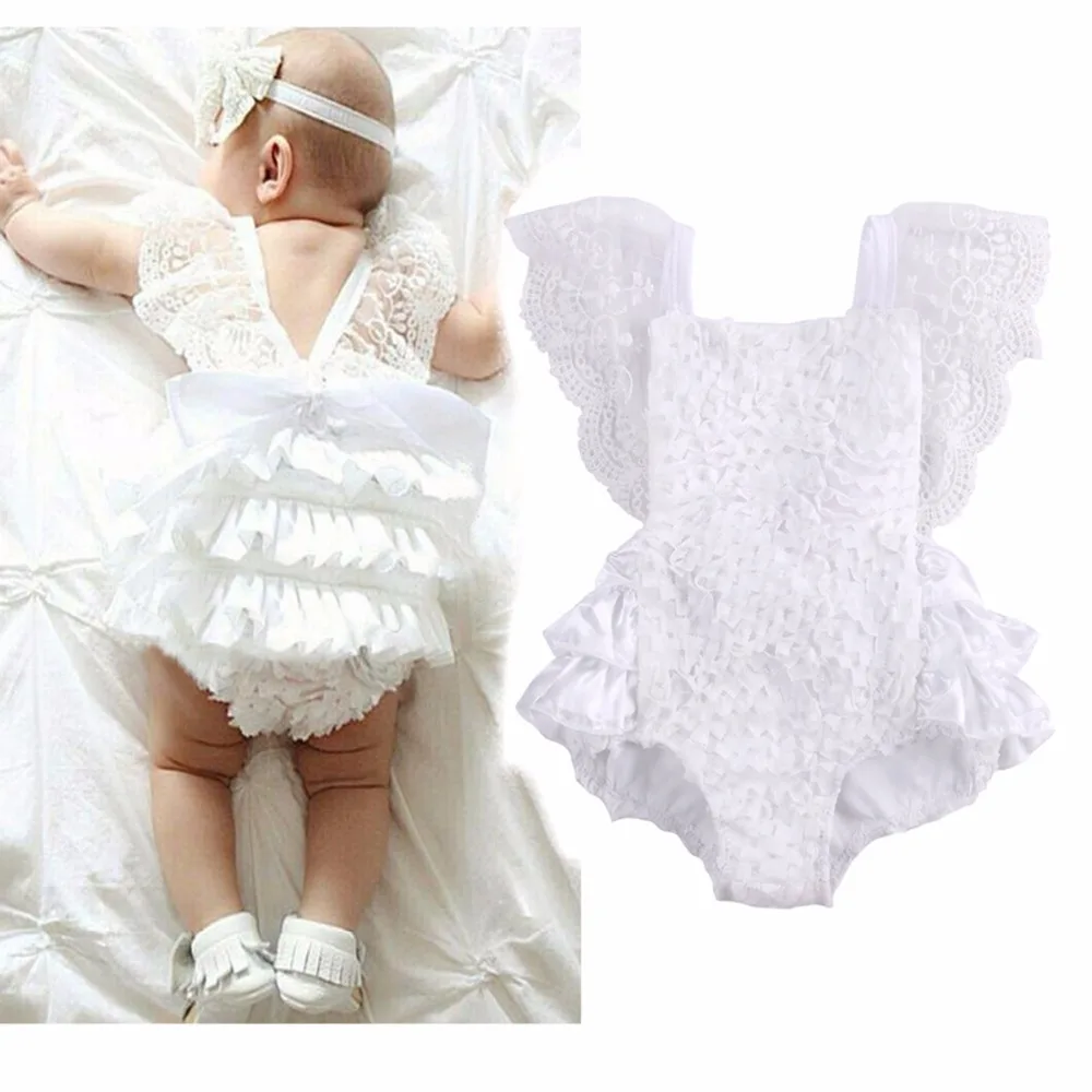 Puseky 2017 New Summer Baby Romper Girl's Princess White Lace Romper