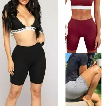 

Fashion Women's High-waist Stretch Solid Skinny Lady Summer Casual Workout Sports Bodybuilding Fitness Sport Short Pants S-XL