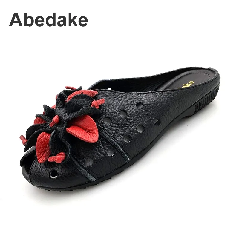 

Abedake brand women slippers handmake genuine leather sandals women summer shoes antiskid soft flat heel woman sandals