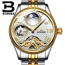 2017 New Mechanical Men Watches Binger Role Luxury Brand Skeleton Wrist Waterproof Watch Men sapphire Male reloj hombre B1175-3