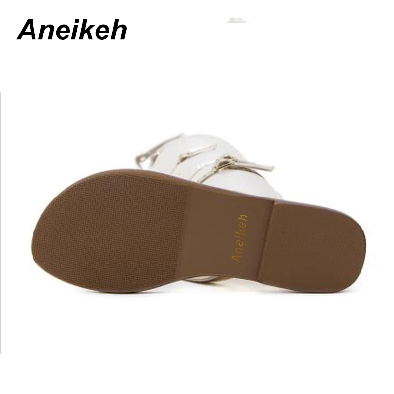 Aneikeh/Сапоги до колена обувь с пряжкой buckle Strap Flats открытые ботинки с ремешками в стиле «Гладиатор»; сезон лето; стразы; женские ботинки Женская обувь в богемном стиле Стиль с украшением в виде кристаллов Пляжная обувь