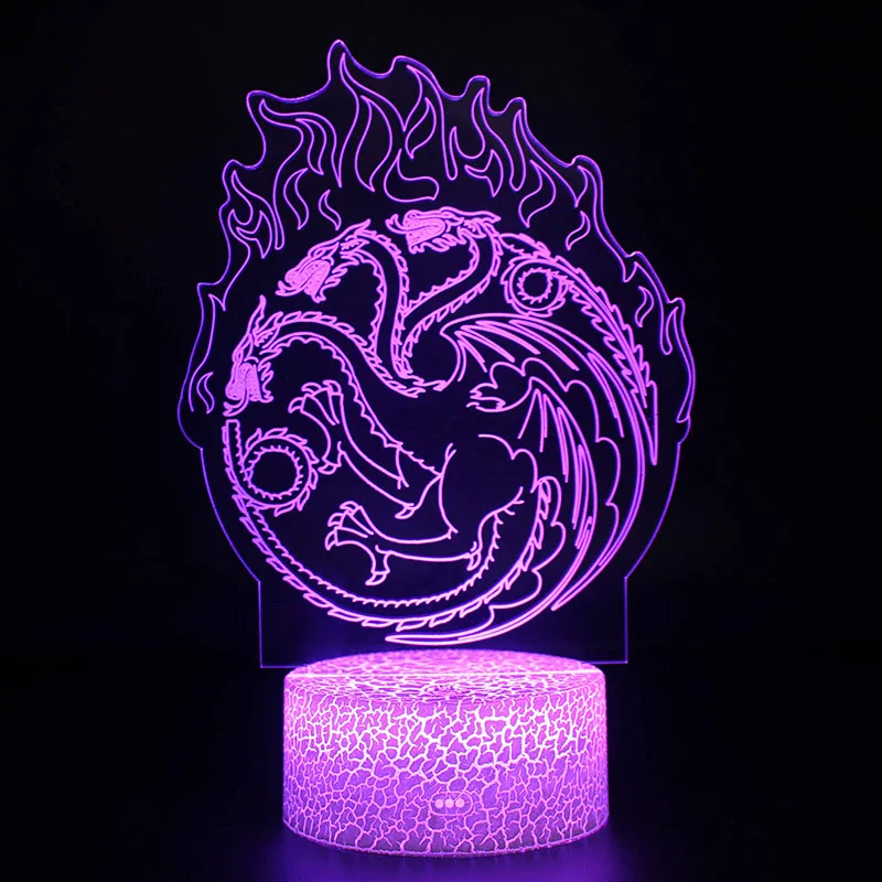 

Game of thrones Daenerys Dragon Action Figure illusion 3D Lamp light up Dragon symbol Model Luminous toys for Fans Souvenir
