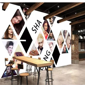 

Custom wallpaper fashion hair trend barber shop background wall painting high-grade waterproof material