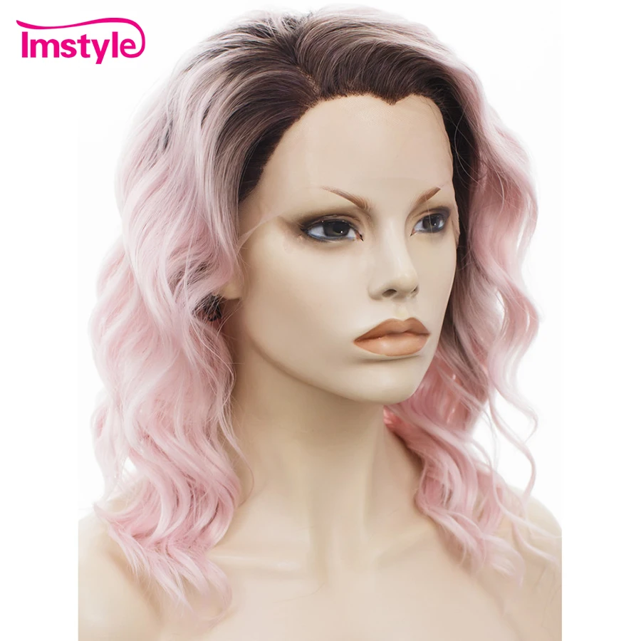 Imstyle кудрявый Ombre розовый короткий боб парик кружевные передние парики для женщин