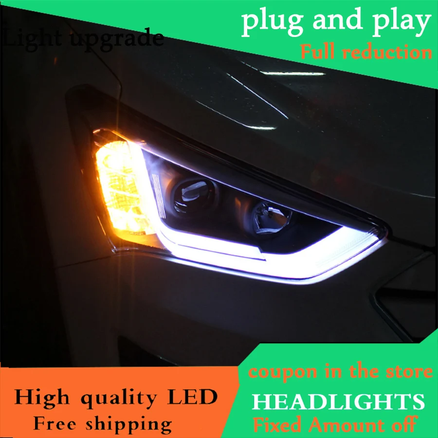 Автомобильный Стильный чехол для фары Hyundai SantaFe IX45 2013 2015 светодиодный DRL Двойной