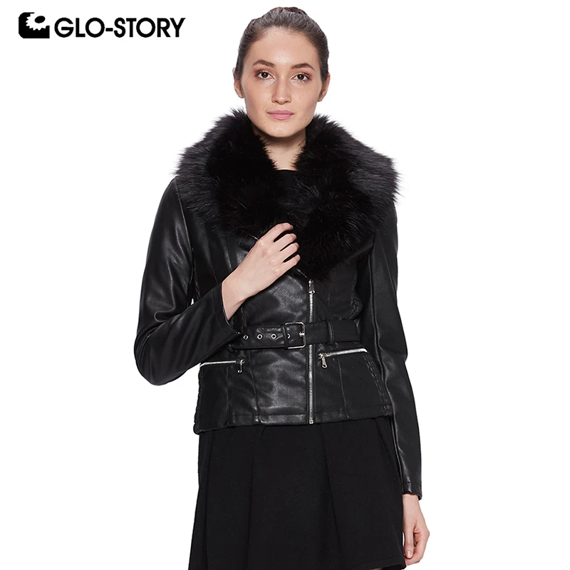 GLO STORY 2018 модная кожаная куртка для женщин с длинными рукавами на молнии поясом