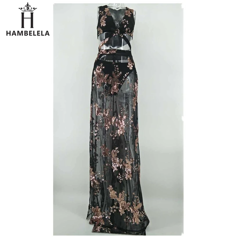 HAMBELELA 2019 High Split Maxi Dress Chiffon Sexy Evening Party Clubwear Spaghetti Strap Dress Sequin Sexy Backless Women Dress (3)