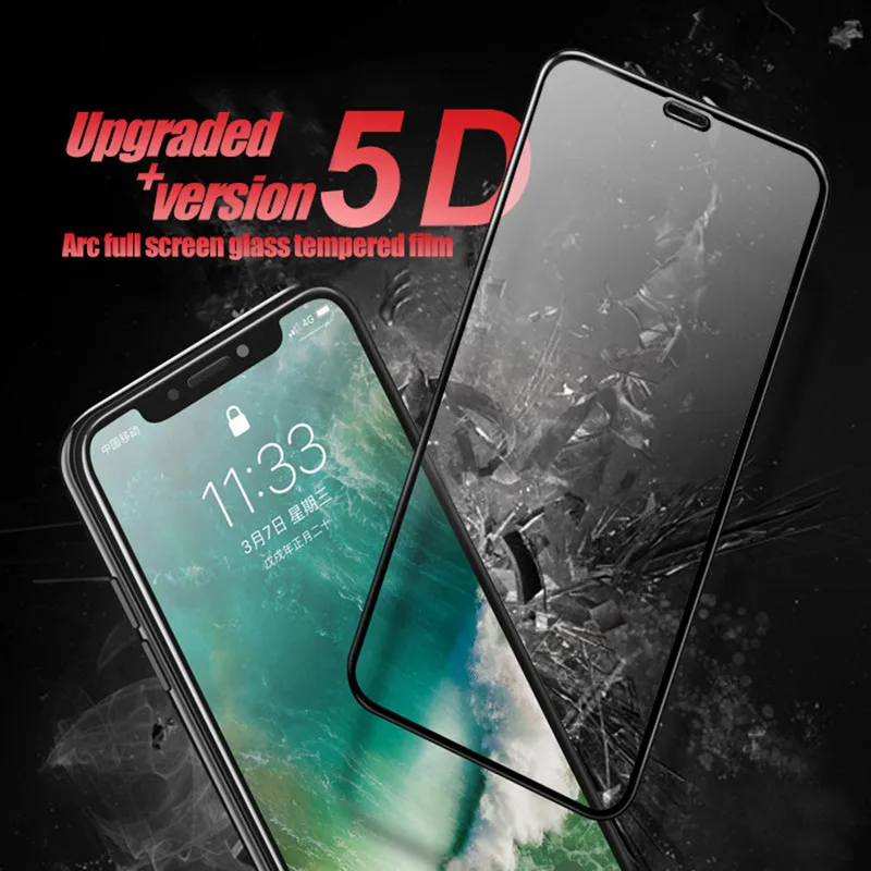 5D изогнутое полное покрытие из закаленного стекла для iphone 6 7 Plus, Защитное стекло для экрана для iphone 7 8 Plus X, защитная пленка