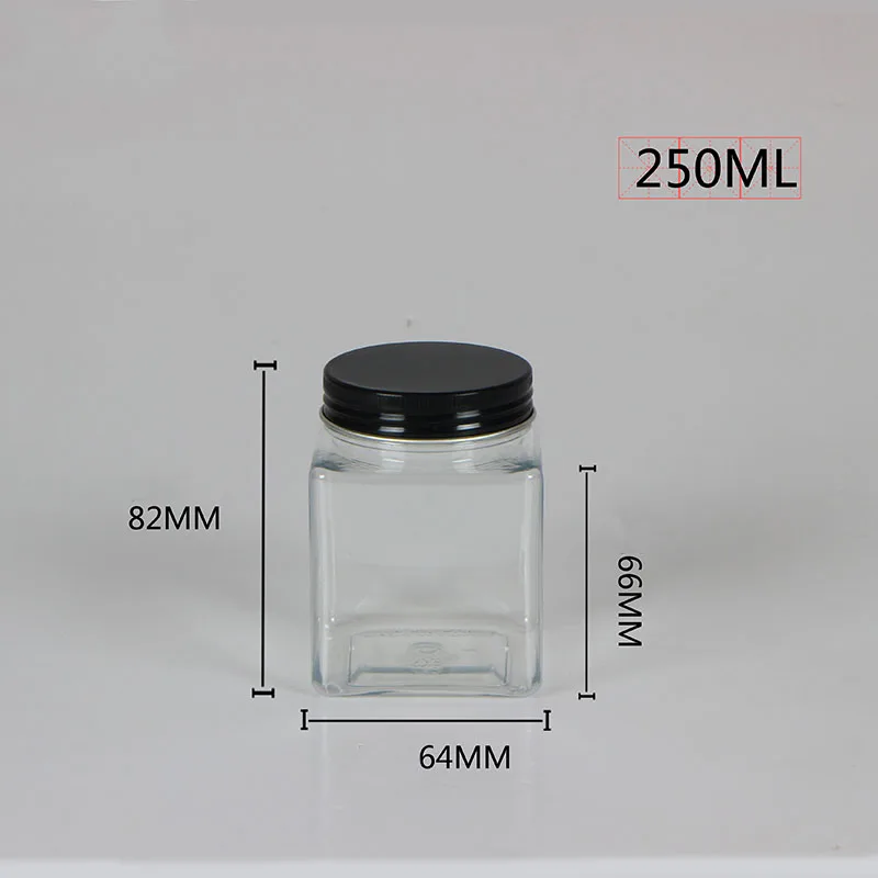 10 шт./лот 250 мл квадратные пластиковые банки ПЭТ бутылки алюминиевые крышки для упаковки меда пищевая бутылка для хранения