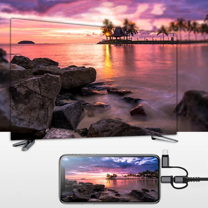 Micro usb type C Android iOS Телефон HDMI кабель 3 в 1 адаптер 2K 1080P видео конвертер для iPhone XS MAX XR samsung S8 S9 S10 к ТВ